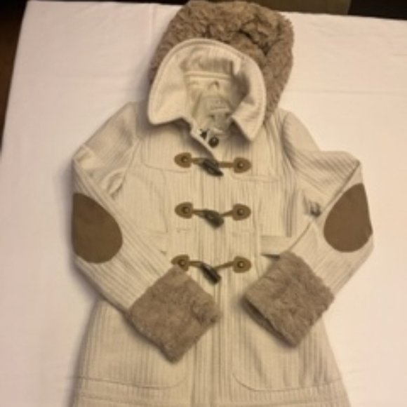 Women's BKE Cream and Tan Winter Jacket Size Medium with Detachable Hood - Picture 1 of 8
